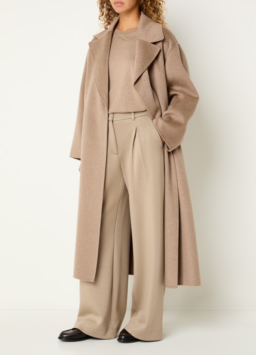 Max Mara Mantel in kasjmier wolblend met strikceintuur - voorkant 4 beige