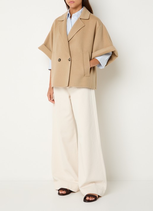 Max Mara Mantel in wolblend met steekzakken - voorkant 2 camel