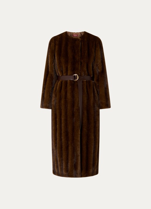 Max Mara Mantel van imitatiebont - voorkant donkerbruin