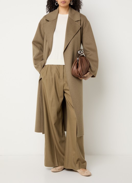 Max Mara Mantel van wol met ceintuur - voorkant 2 bruin