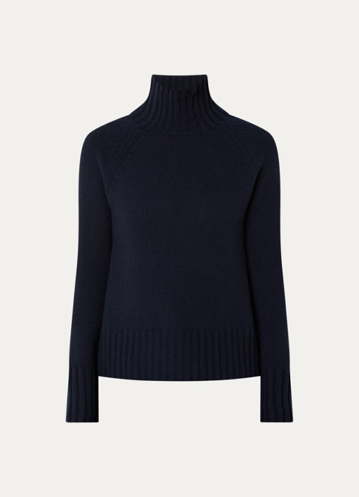 Max Mara Mantova fijngebreide trui in kasjmierblend met col - voorkant 2 donkerblauw