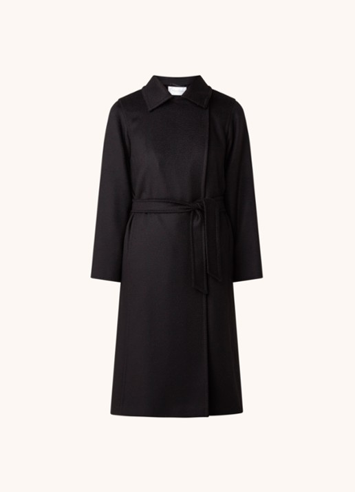 Max Mara Manuela mantel met strikceintuur en steekzakken - voorkant 3 zwart