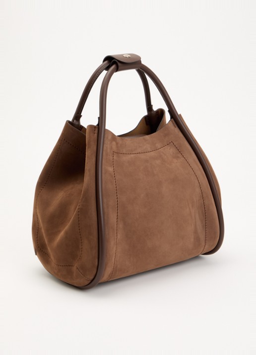 Max Mara Marine handtas van suède met details van kalfsleer  - achterkant bruin