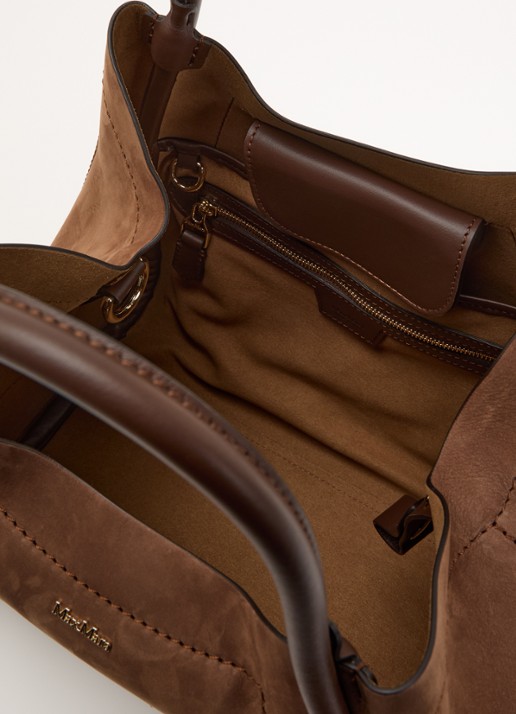 Max Mara Marine handtas van suède met details van kalfsleer  - detail 2 bruin