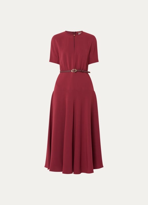 Max Mara Maxi jurk met ceintuur - voorkant 3 cranberryrood