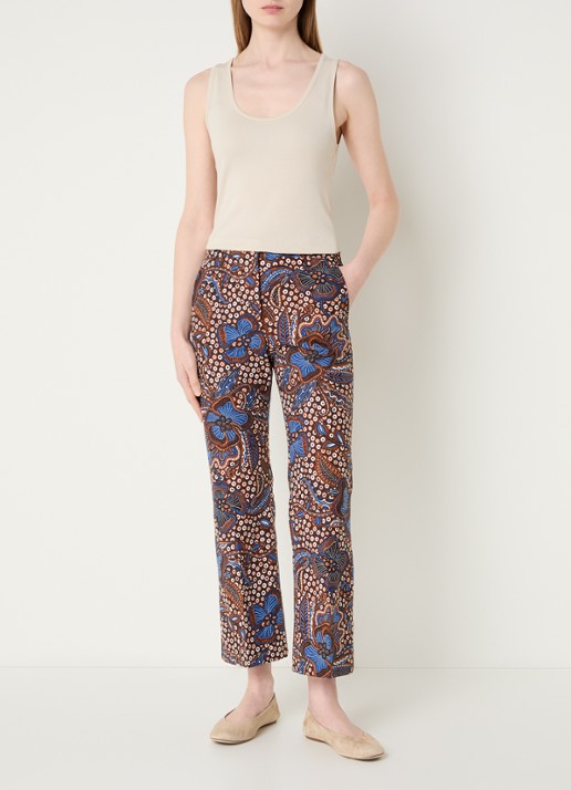 Max Mara Mid waist straight fit broek met bloemenprint - voorkant 4 cognac