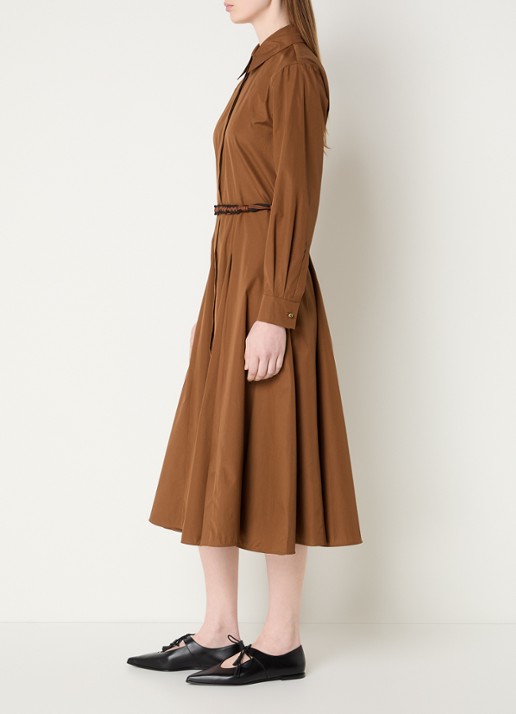 Max Mara Midi blouse jurk met ceintuur - voorkant 3 cognac