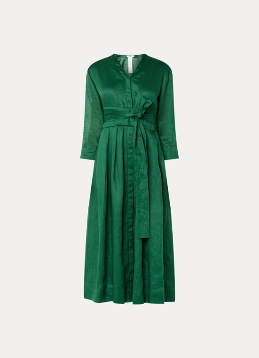 Max Mara Midi blousejurk met strikceintuur en steekzakken - voorkant 3 groen