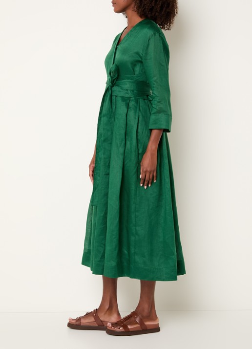 Max Mara Midi blousejurk met strikceintuur en steekzakken - voorkant 4 groen