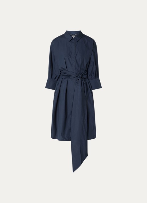 Max Mara Midi blousejurk met strikceintuur - voorkant indigo