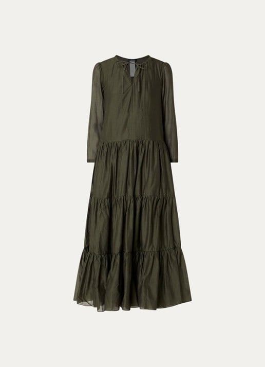 Max Mara Midi jurk in zijdeblend met plooidetail - voorkant groen