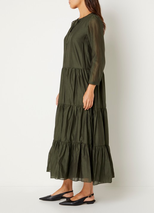 Max Mara Midi jurk in zijdeblend met plooidetail - voorkant 2 groen