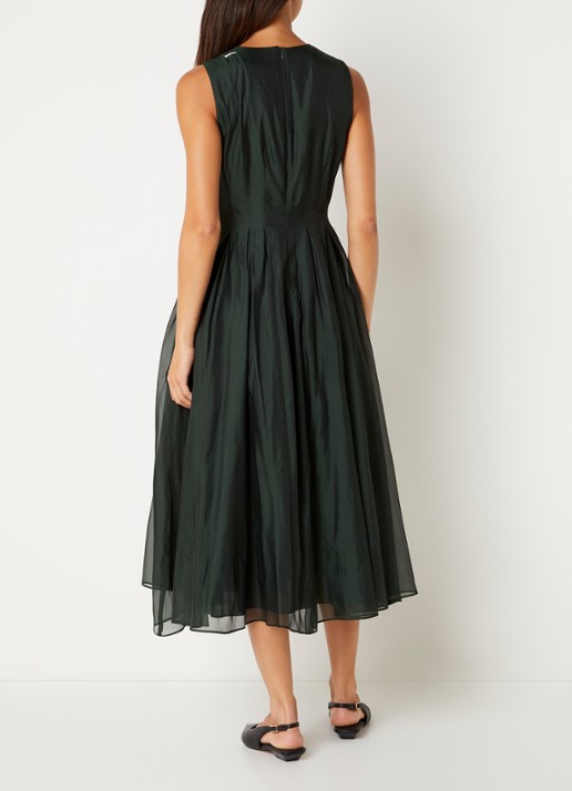 Max Mara Midi jurk in zijdeblend met plooidetail - achterkant groen
