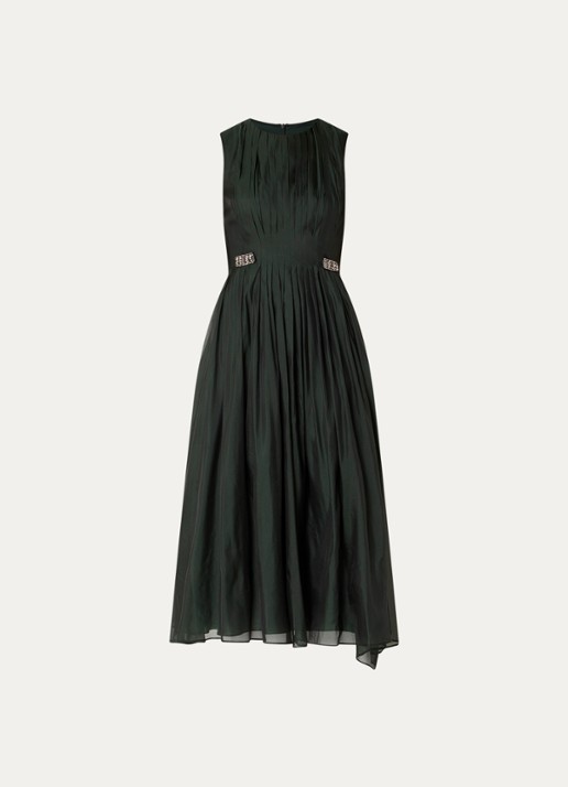 Max Mara Midi jurk in zijdeblend met plooidetail - voorkant 3 groen