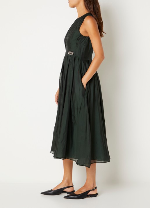 Max Mara Midi jurk in zijdeblend met plooidetail - voorkant 4 groen