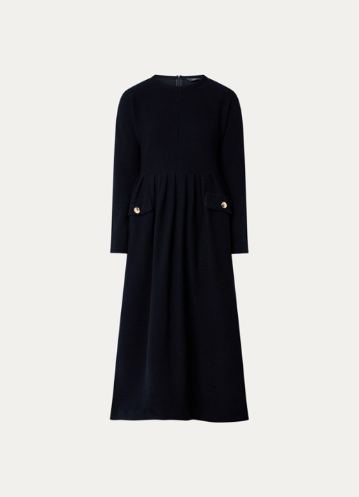 Max Mara Midi jurk met plooidetail - voorkant 3 donkerblauw