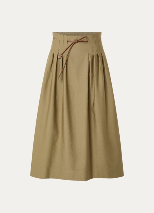 Max Mara Midi rok met plooidetail - voorkant khaki