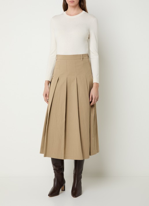 Max Mara Midi rok met plooidetail - voorkant 3 zand