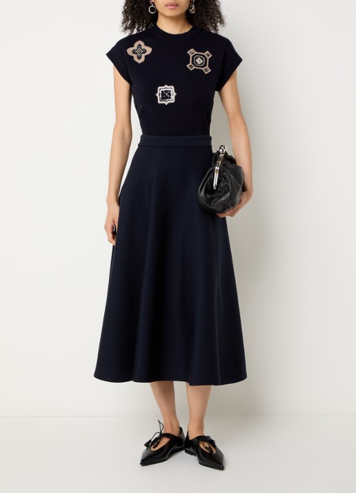 Max Mara Midi rok met stretch - voorkant 2 donkerblauw