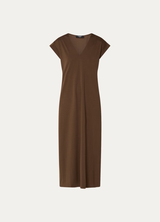 Max Mara Mirto midi jurk met V-hals - voorkant 2 bruin
