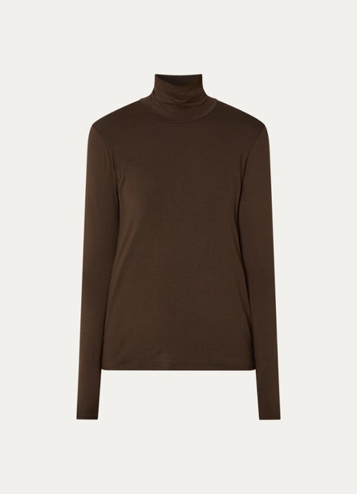 Max Mara Multif top van jersey met col - voorkant 2 donkerbruin