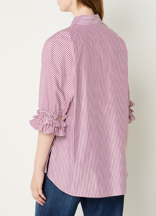 Max Mara Nebbie blouse met streepprint en volant - achterkant bordeauxrood
