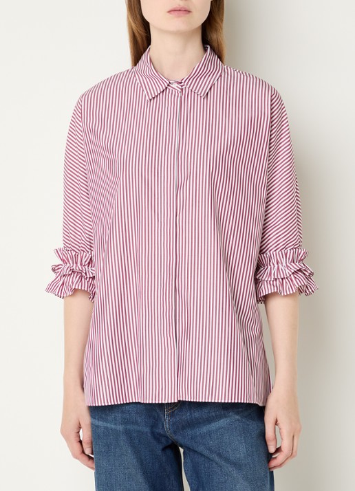 Max Mara Nebbie blouse met streepprint en volant - detail 4 bordeauxrood