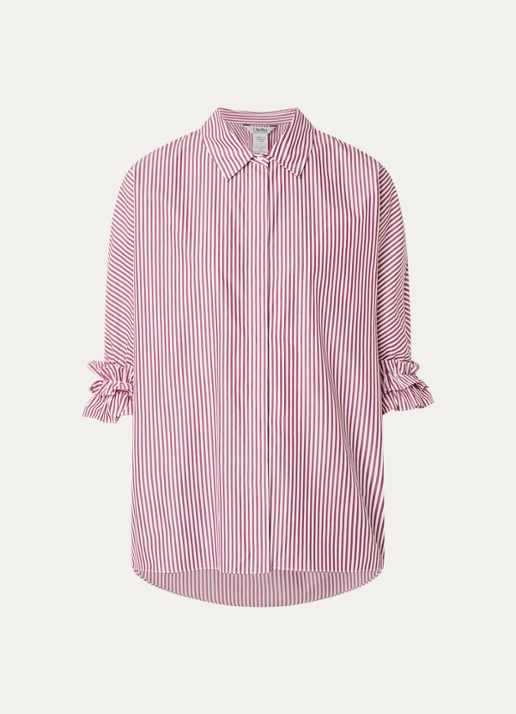 Max Mara Nebbie blouse met streepprint en volant - voorkant 2 bordeauxrood