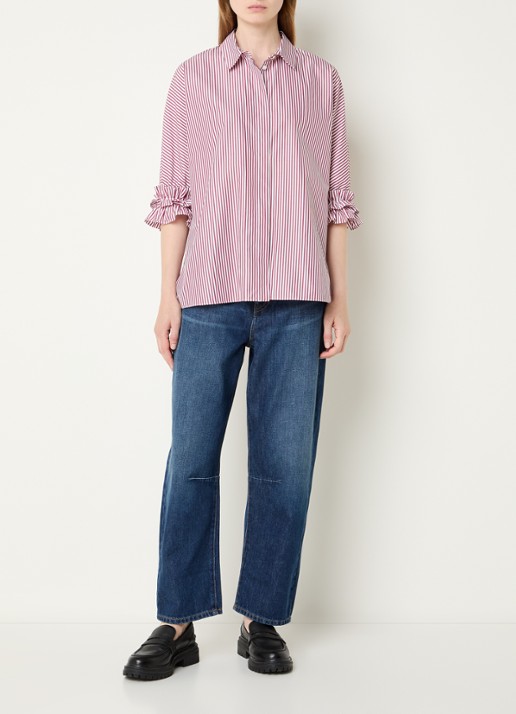 Max Mara Nebbie blouse met streepprint en volant - voorkant 3 bordeauxrood