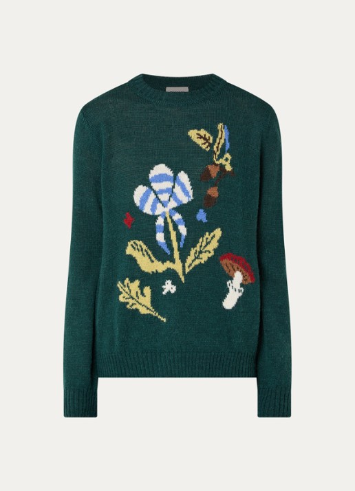 Max Mara Nitra fijngebreide trui in alpaca wolblend met ingebreid patroon - voorkant 3 groen