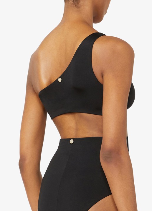 Max Mara One shoulder bikinitop met geknoopt detail - achterkant 3 zwart
