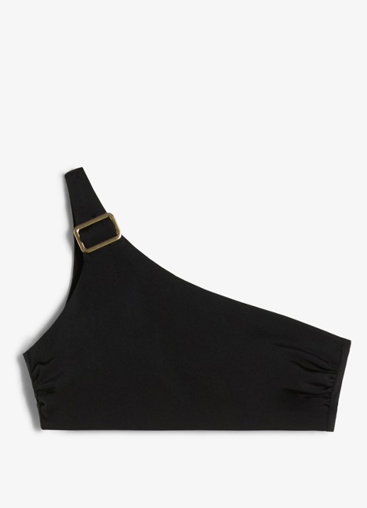 Max Mara One shoulder bikinitop met geknoopt detail - voorkant 4 zwart