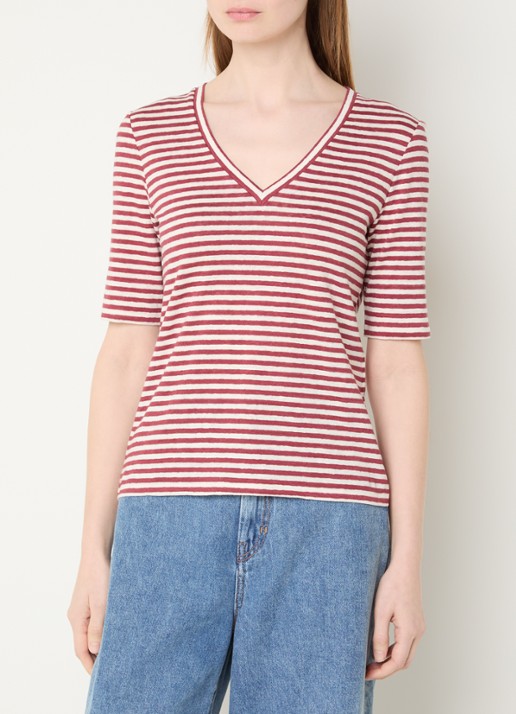 Max Mara Opzione T-shirt van linnen met V-hals - detail 4 kersenrood