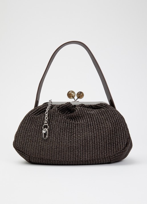 Max Mara Pasticcino clutch met gevlochten detail en afneembare schouderriem - voorkant donkerbruin