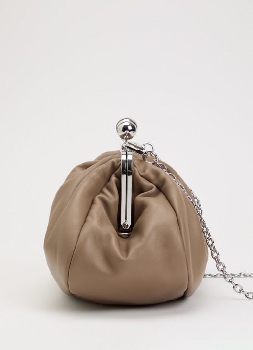 Max Mara Pasticcino clutch van leer met afneembare schouderriem  - detail 3 zand