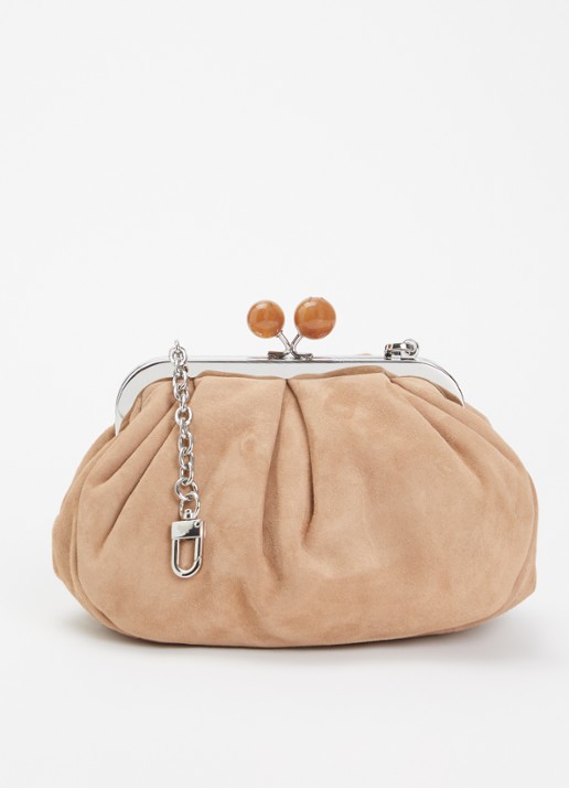 Max Mara Pasticcino Small clutch van lamssuède met afneembare schouderriem