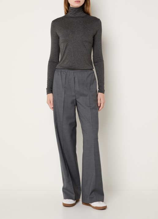 Max Mara Petra high waist straight fit pantalon in scheerwolblend - voorkant 2 donkergrijs