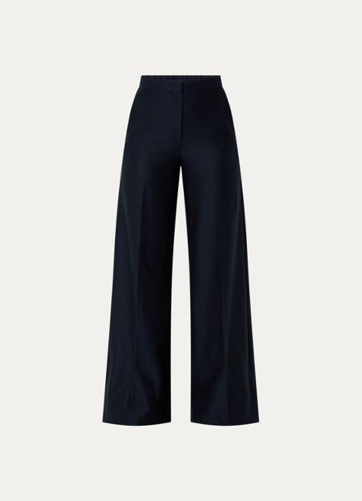 Max Mara Pinza high waist wide fit pantalon van piqué katoen - voorkant 3 donkerblauw