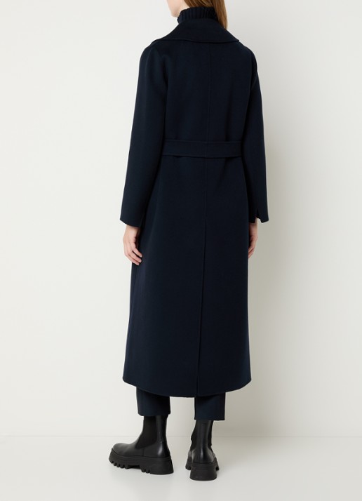 Max Mara Poldo mantel van scheerwol met steekzakken en strikceintuur - achterkant 4 donkerblauw