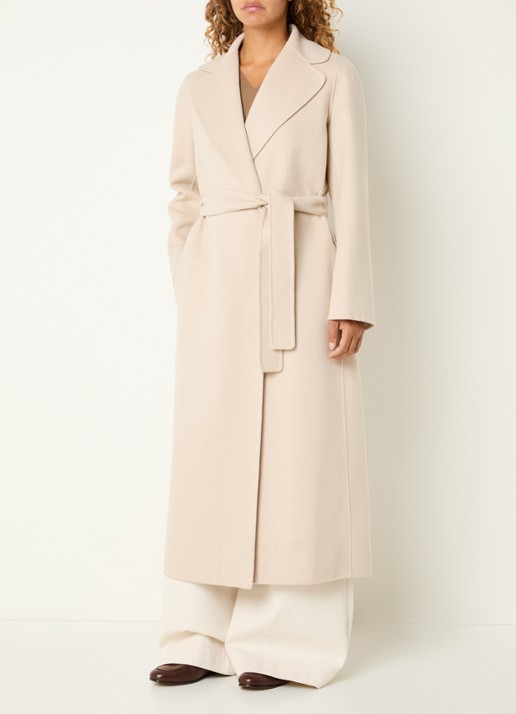 Max Mara Poldo mantel van scheerwol met steekzakken en strikceintuur