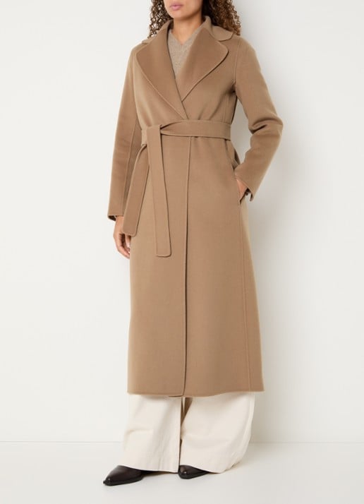 MaxMara Poldo mantel van scheerwol met steekzakken en strikceintuur