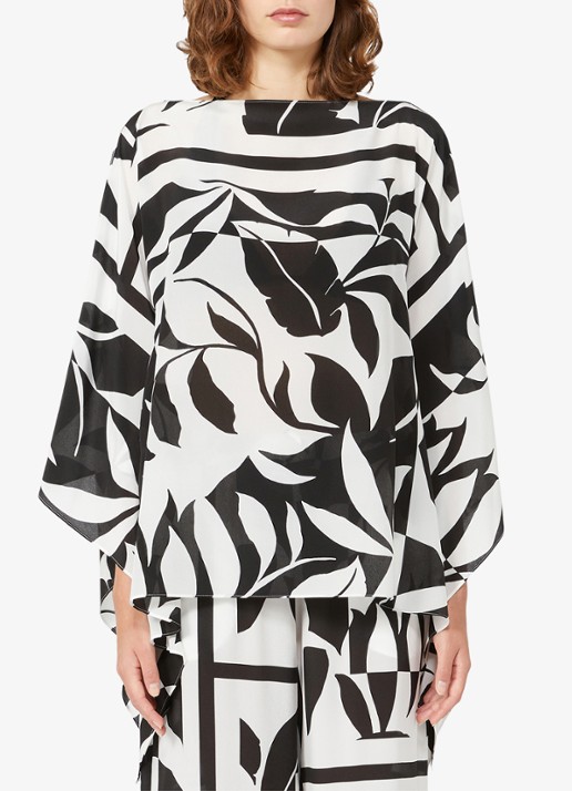 Max Mara Poncho met bloemenprint - detail zwart