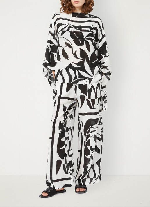 Max Mara Poncho met bloemenprint - voorkant 6 zwart