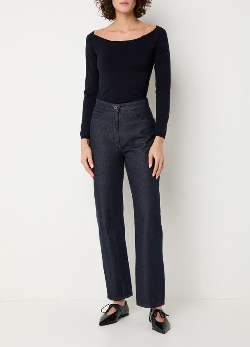 Max Mara Portici fijngebreide trui met boothals - voorkant 3 donkerblauw