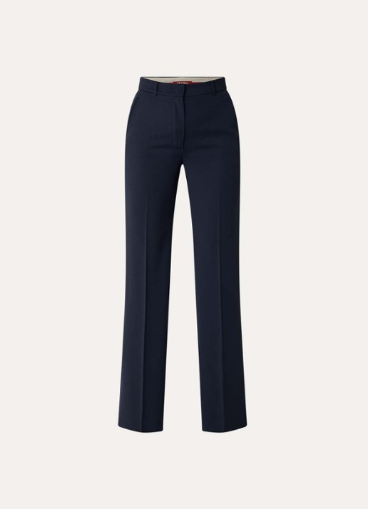 Max Mara Quasar high waist straight fit pantalon van scheerwol met persplooi - voorkant 2 donkerblauw
