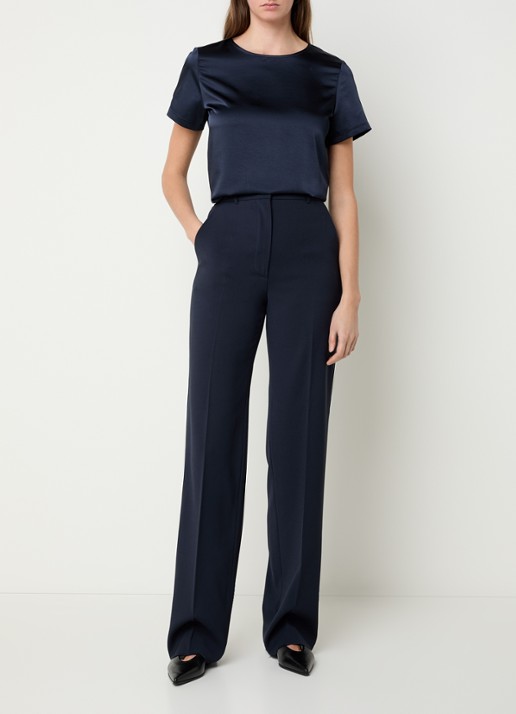 Max Mara Quasar high waist straight fit pantalon van scheerwol met persplooi - voorkant 3 donkerblauw