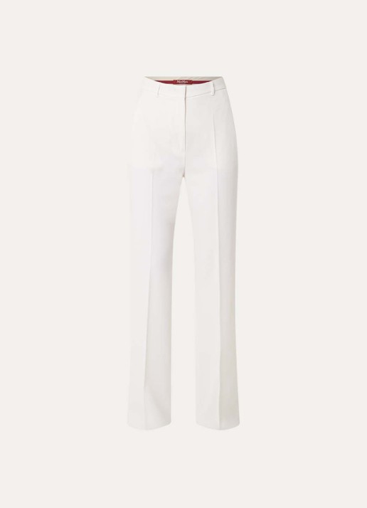 Max Mara Quasar high waist straight fit pantalon van scheerwol met persplooi - voorkant 2 wit