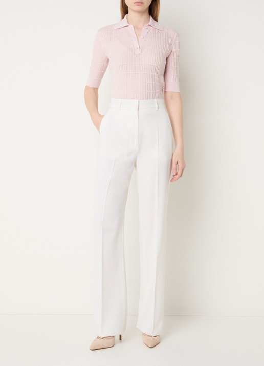 Max Mara Quasar high waist straight fit pantalon van scheerwol met persplooi - voorkant 3 wit