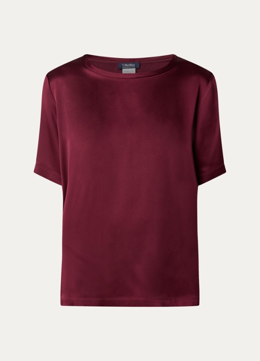 Max Mara Rebecca T-shirt van satijn - voorkant bordeauxrood