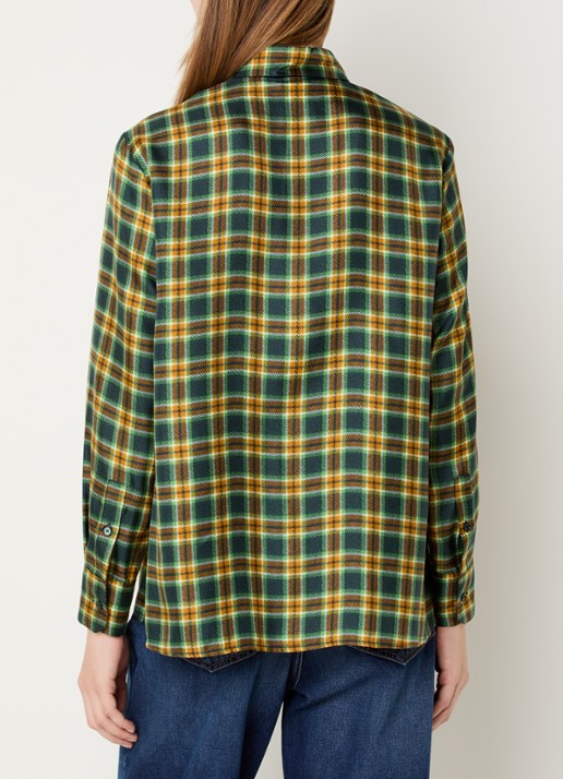 Max Mara Rete blouse van zijde met ruitdessin - achterkant 3 kiwigroen